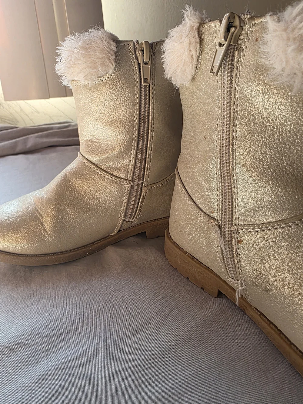 Kids Metallic Gold Faux-Fur Boot with Bow